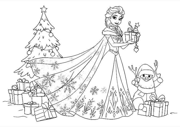 Elsa Christmas Coloring Page