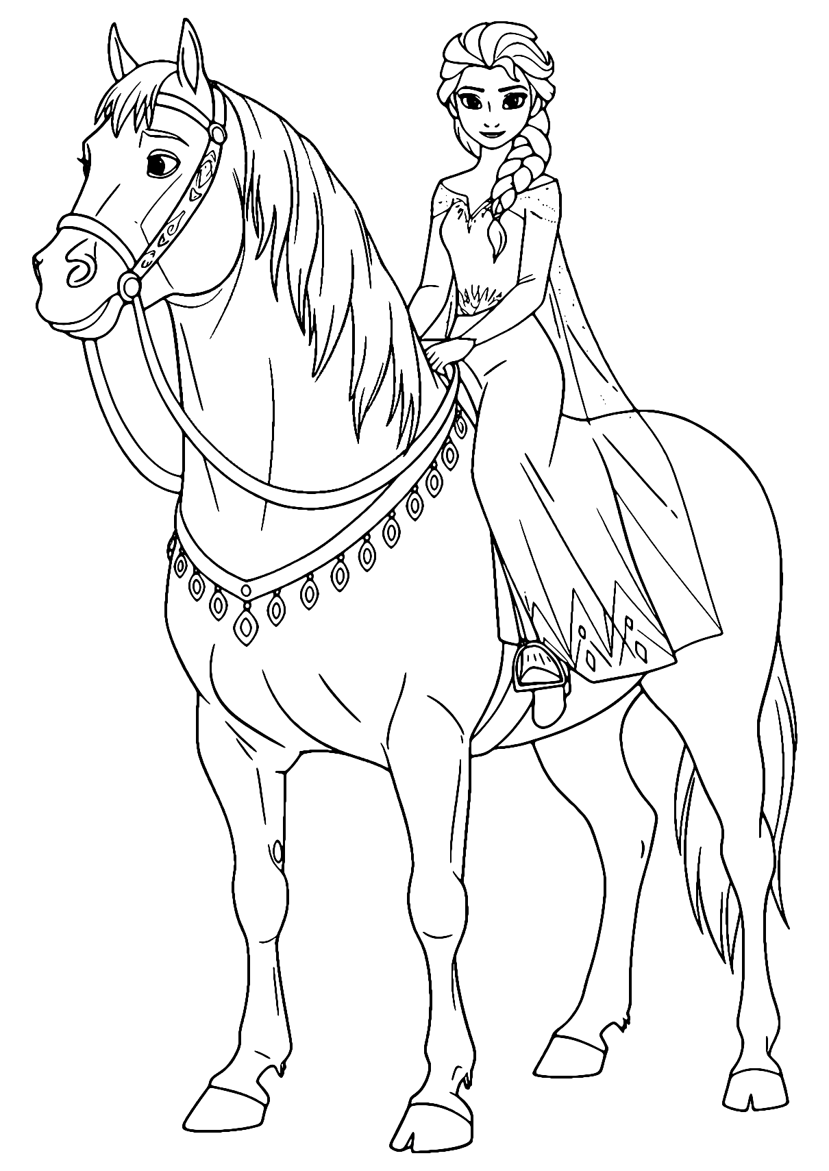 Elsa On Horse Coloring Page