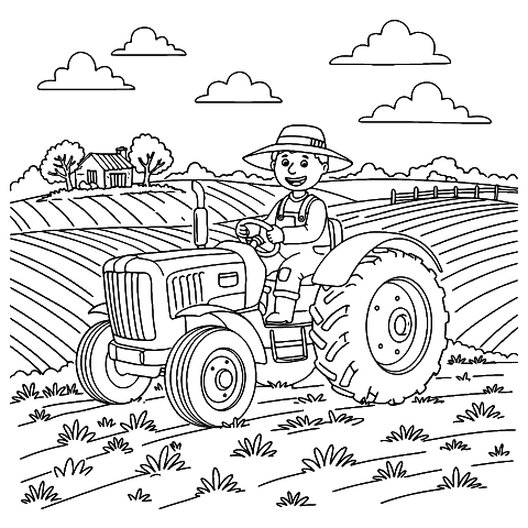 granjero y tractor Coloring Page