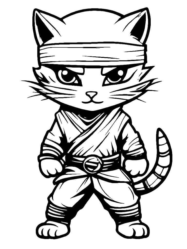 Dibujo De Gato Ninja Feroz Para Colorear