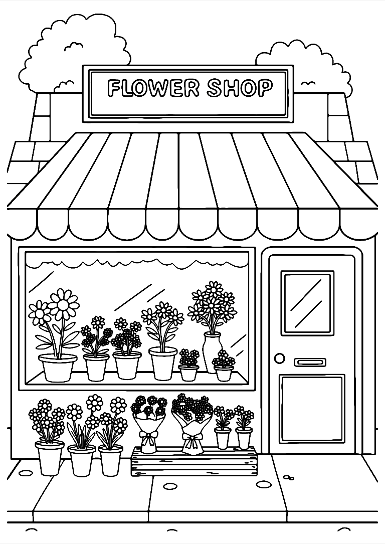 Coloriage Boutique De Fleurs