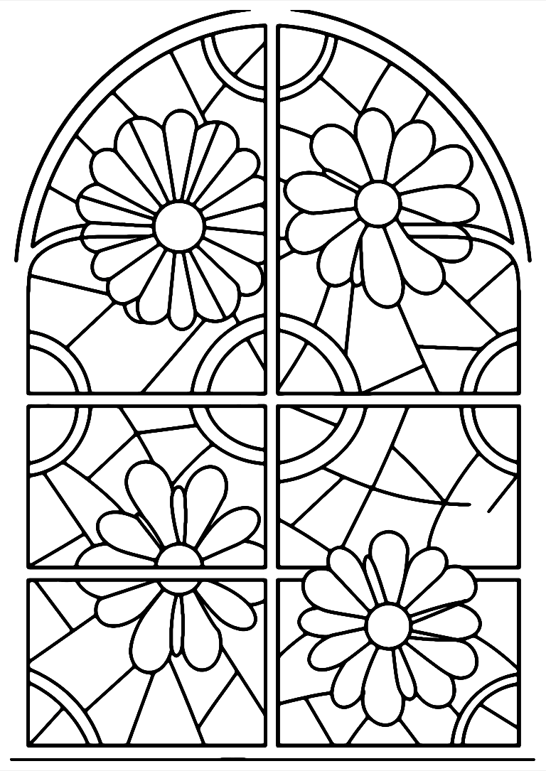 Desenho De Vitral Com Flores Para Colorir