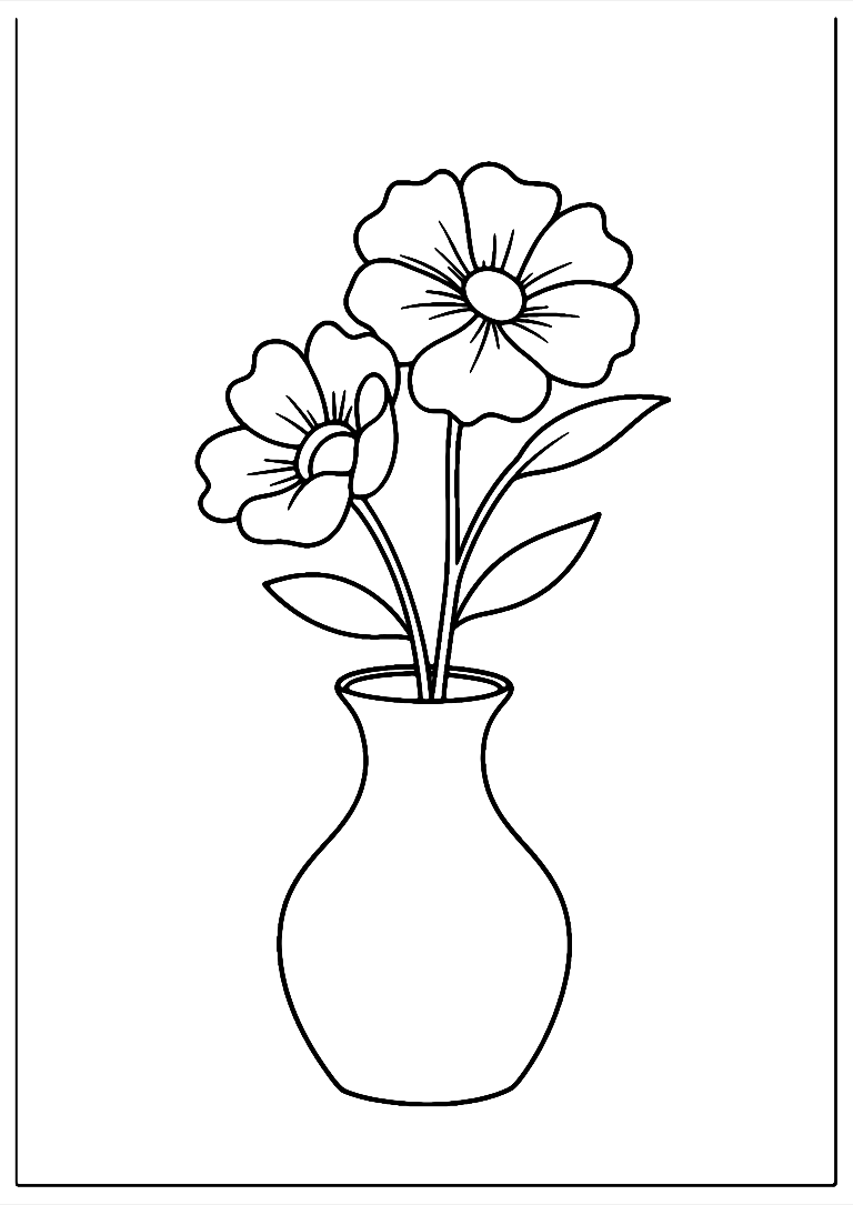 Easy Flower And Vase Coloring Page