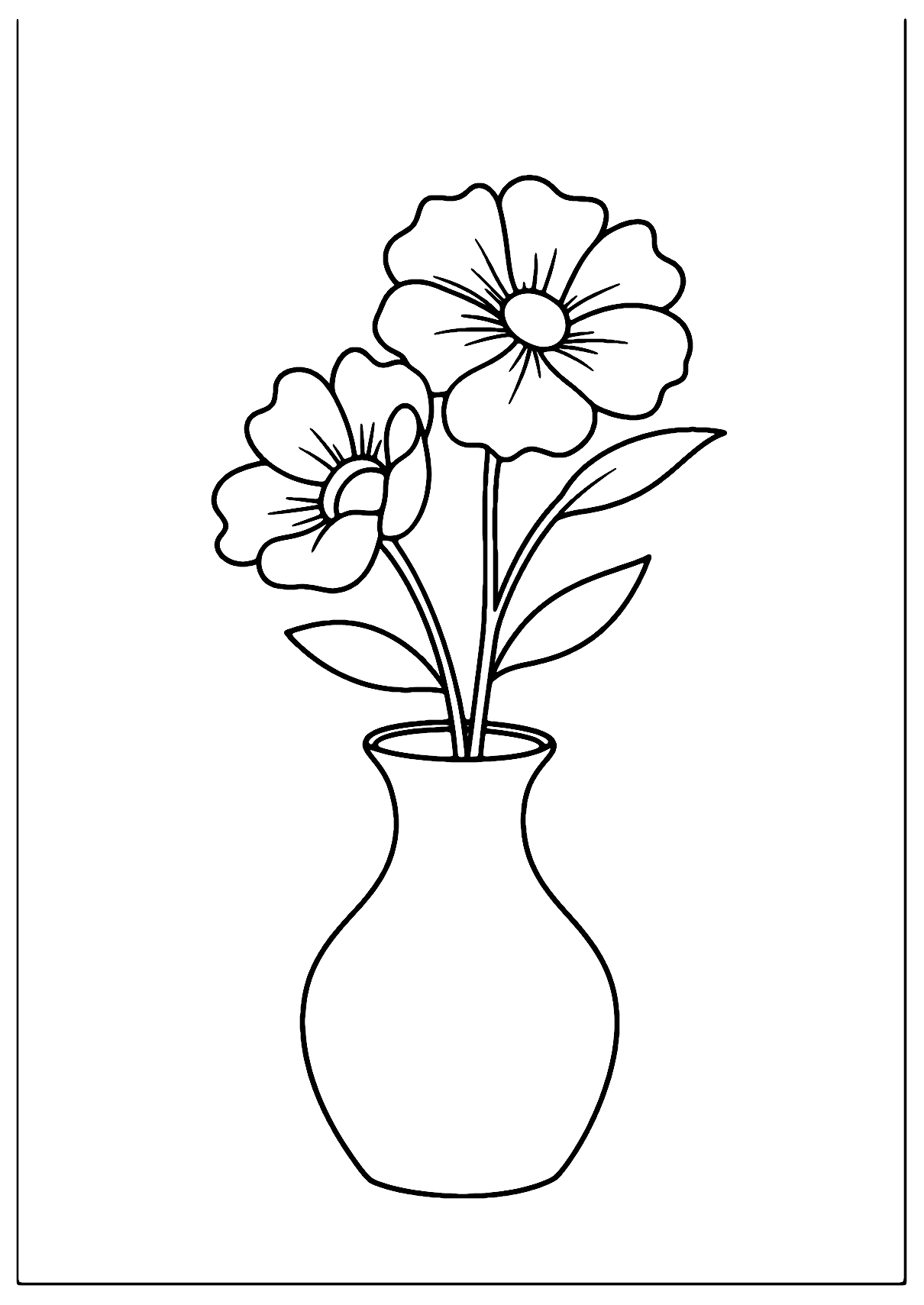 Vaso Com Flores Fácil Para Colorir