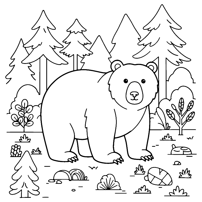 Forest Bear Coloring Page