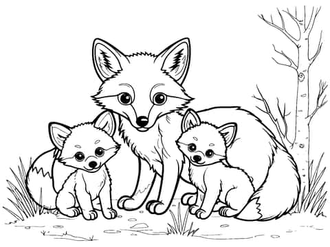 Fox Family Coloring Page