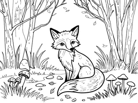 Fox in Nature Coloring Page