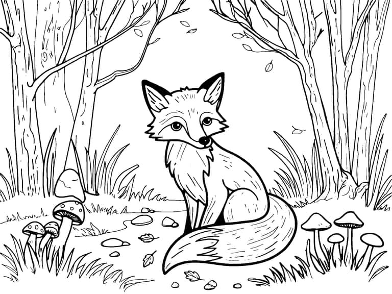 Fox In Nature Coloring Page