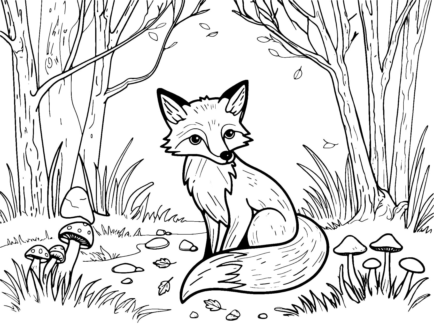 Fox In Nature Coloring Page