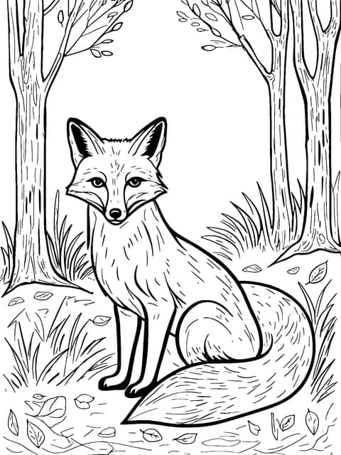 Fox in Nature Coloring Page