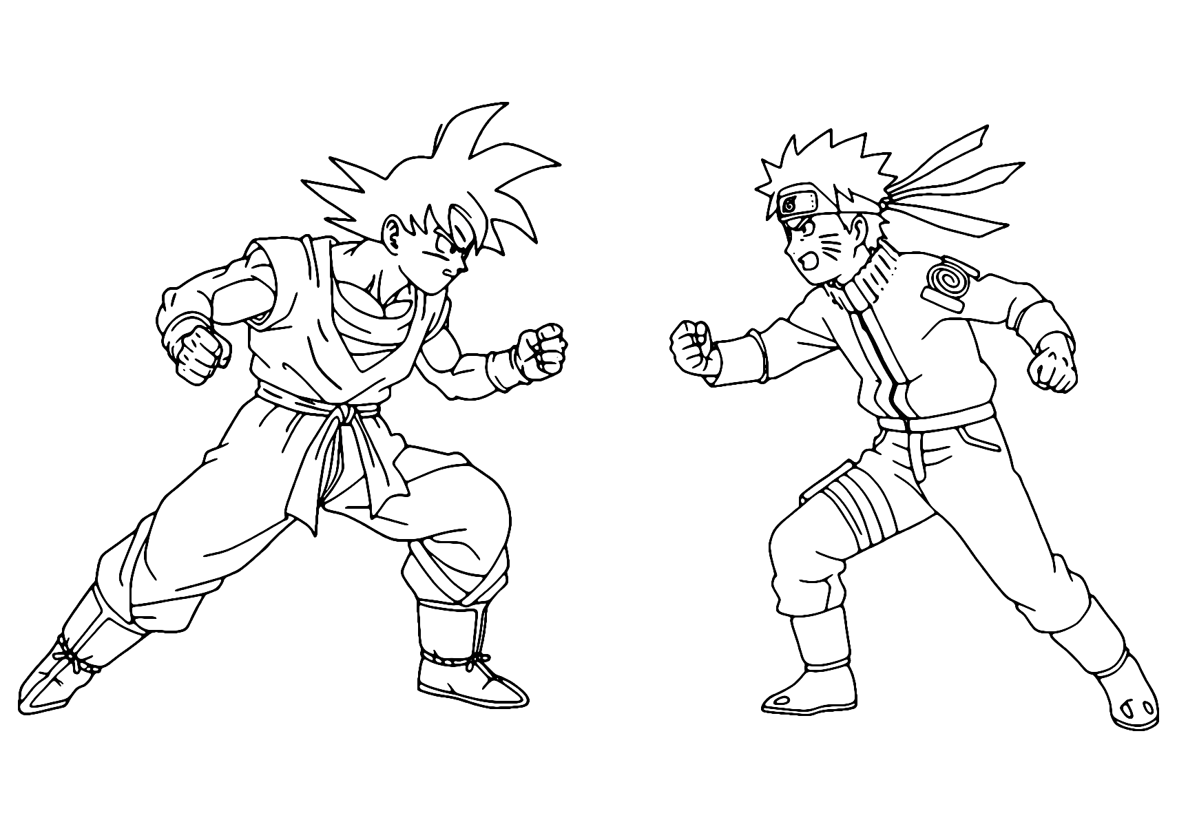 Gambar Mewarnai Goku Vs Naruto