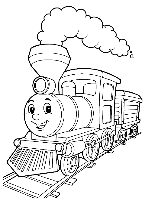 happy cartoon train Coloring Page