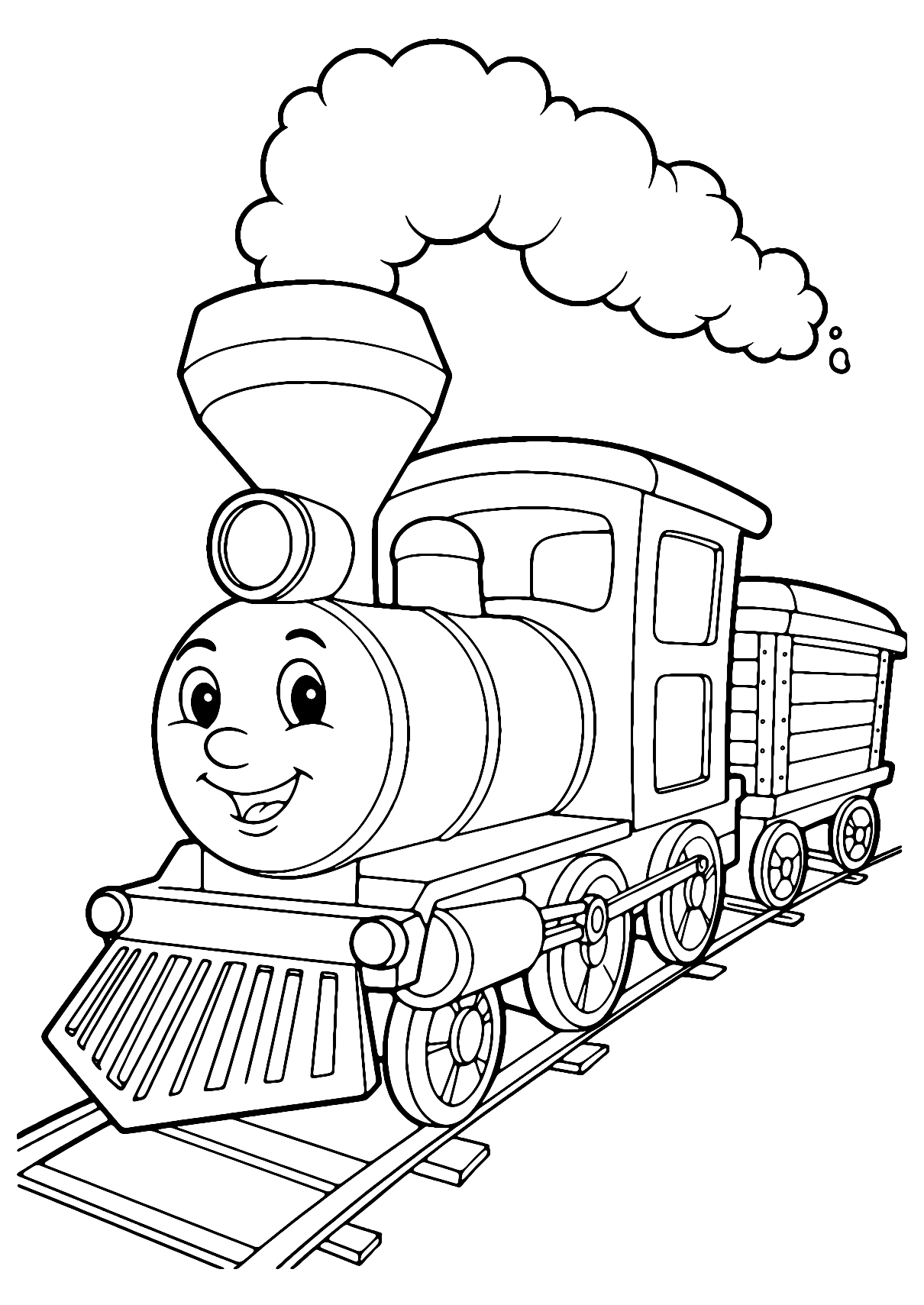 Happy Cartoon Train Coloring Page