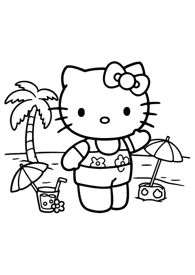 Desenho De Hello Kitty Praia Para Colorir