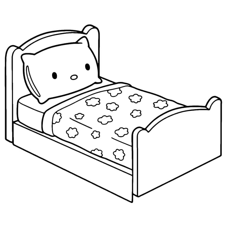 Dibujo De Cama De Hello Kitty Para Colorear