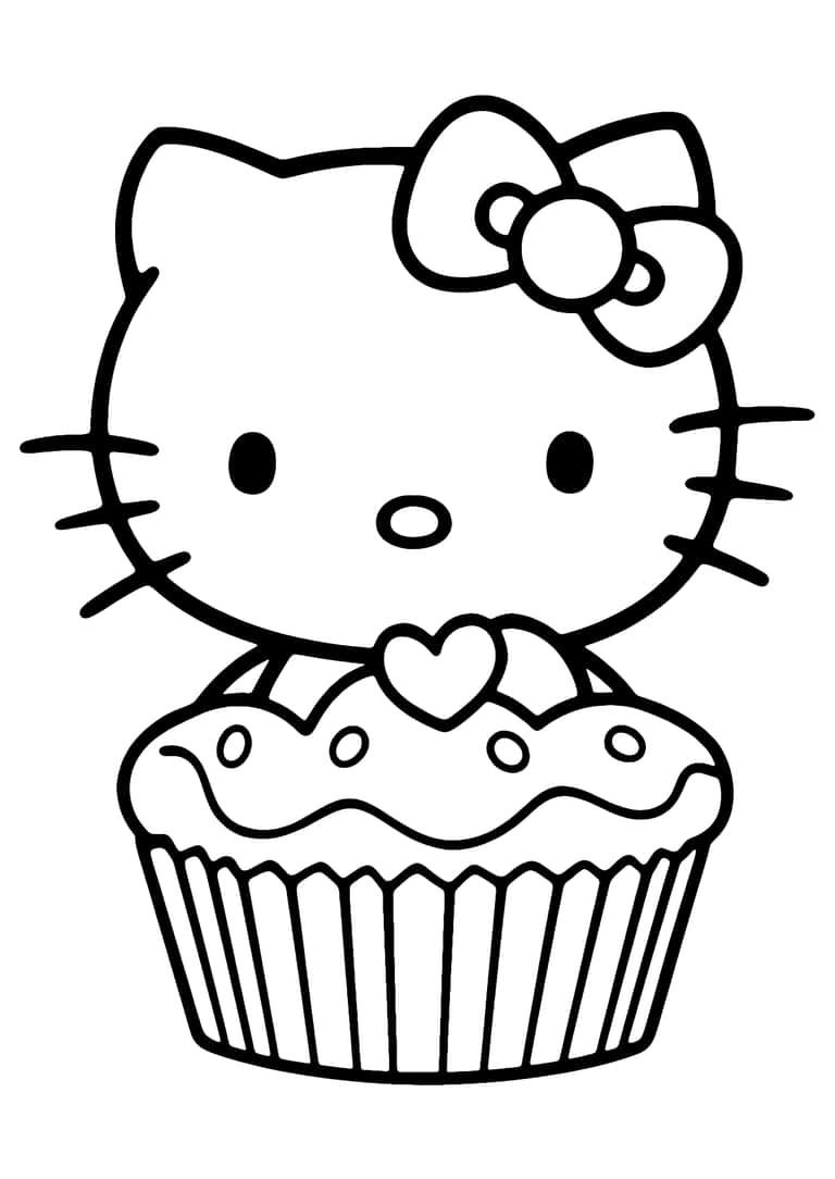 Hello Kitty Cupcake Kleurplaat