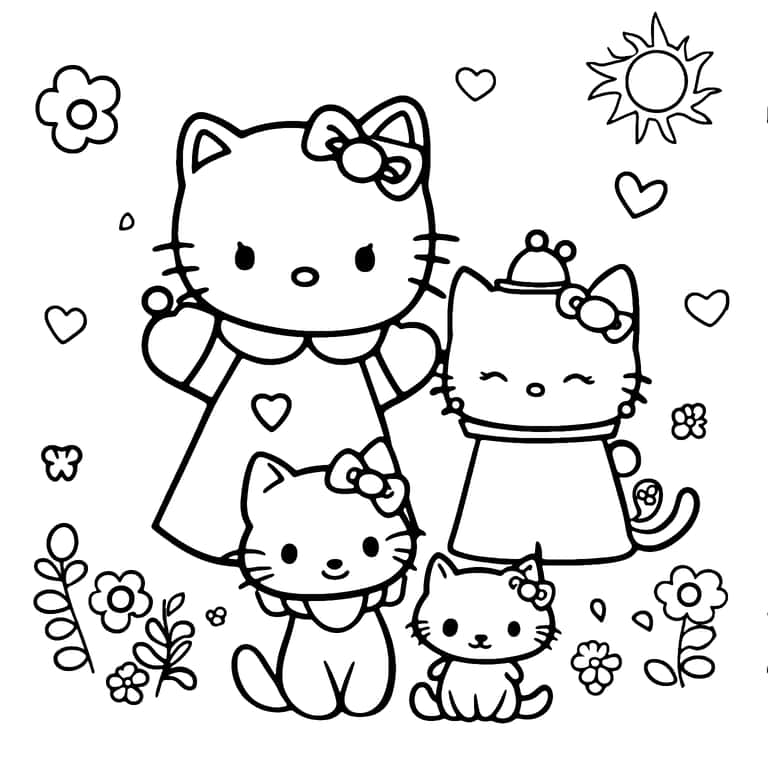 Desenho De Família Hello Kitty Para Colorir