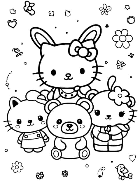 Hello Kitty Arkadaşları Coloring Page