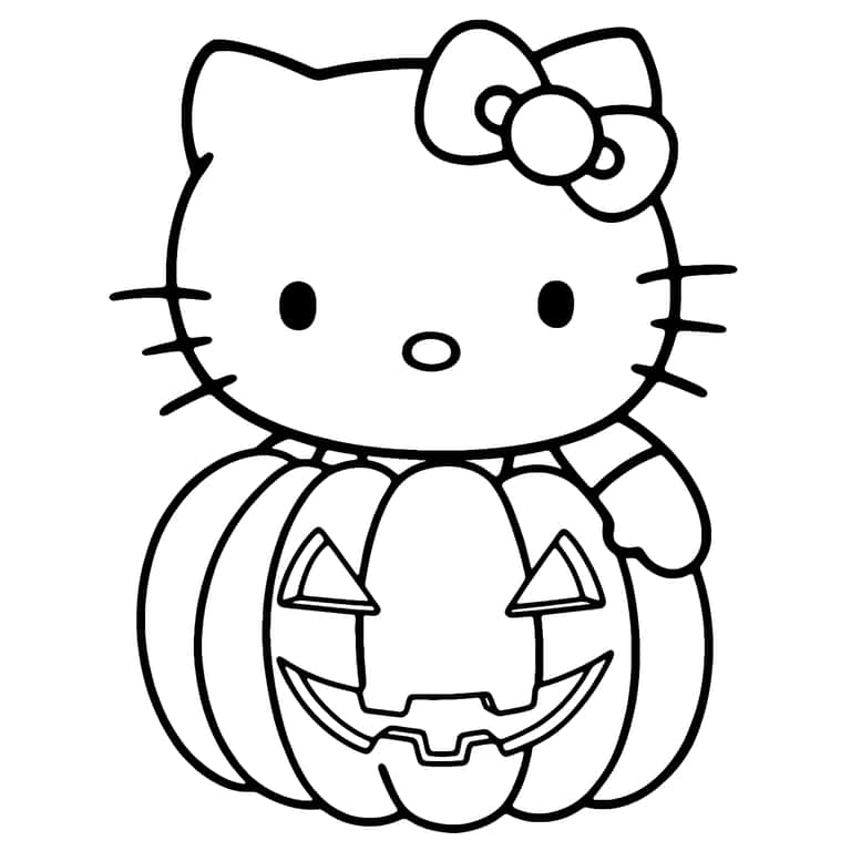 Dibujo De Hello Kitty Calabaza Para Colorear