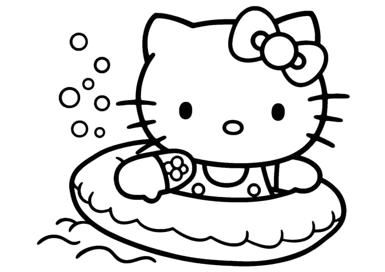 Hello Kitty Swimming Coloring Page