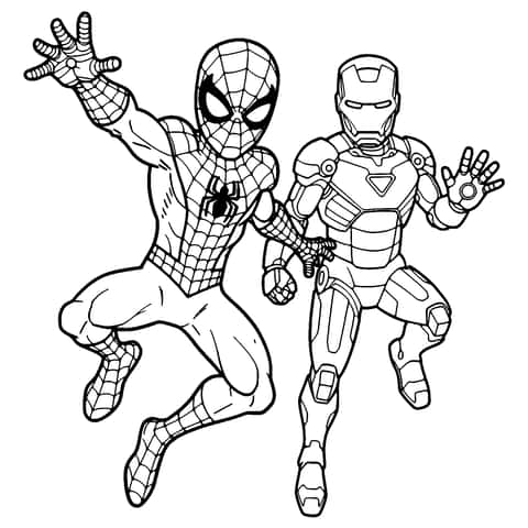 spiderman e iron man Coloring Page