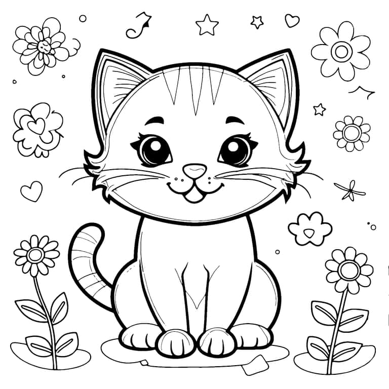 Dibujo De Gatito Kawaii Adorable Para Colorear