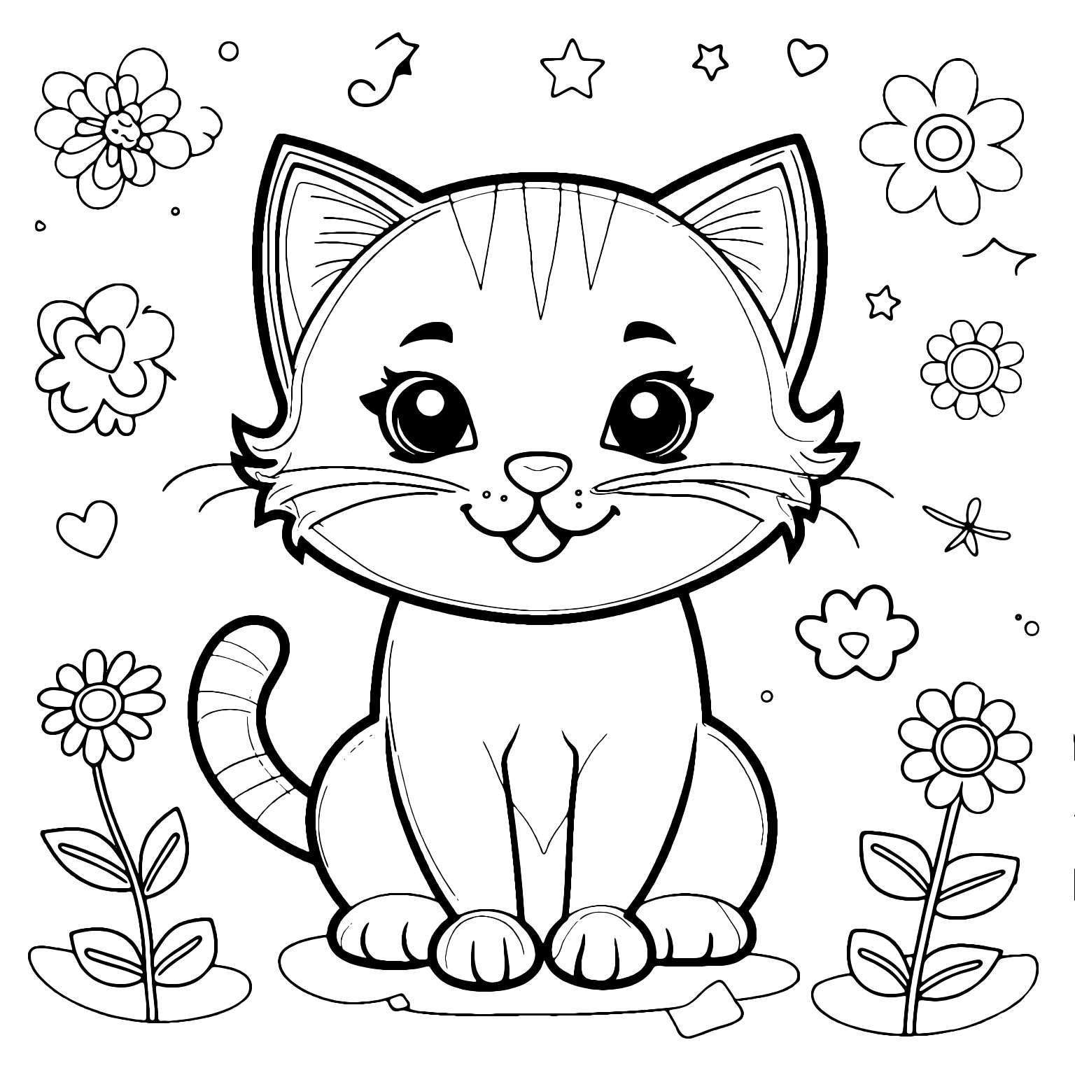  Gatito Kawaii Adorable Para Colorear