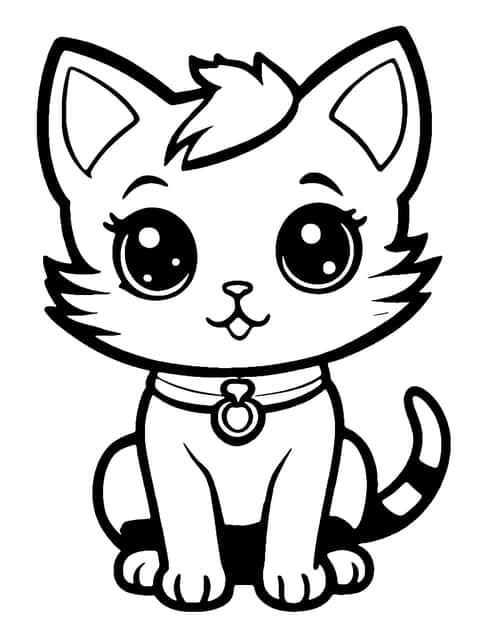 Roztomilá kočička Kawaii Coloring Page