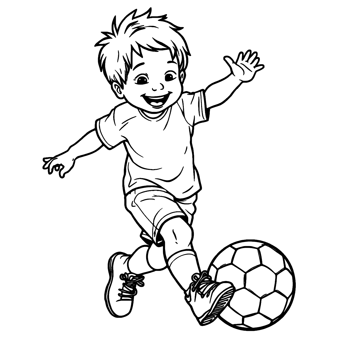 Kid Playing Soccer Coloring Page