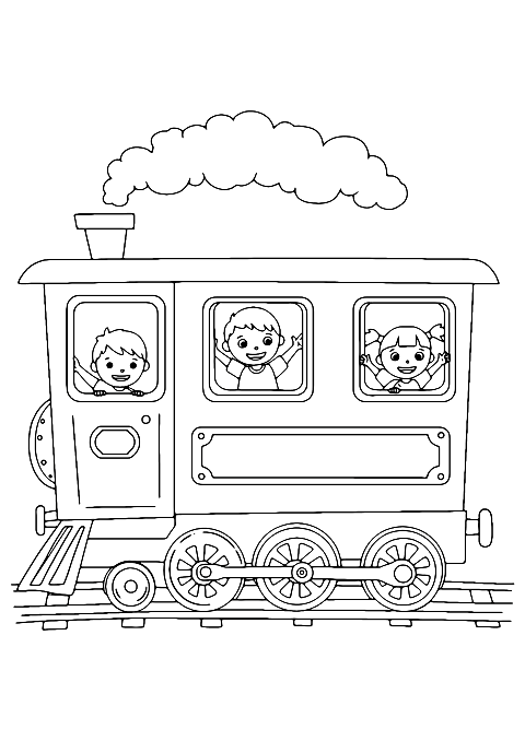 børn i tog Coloring Page