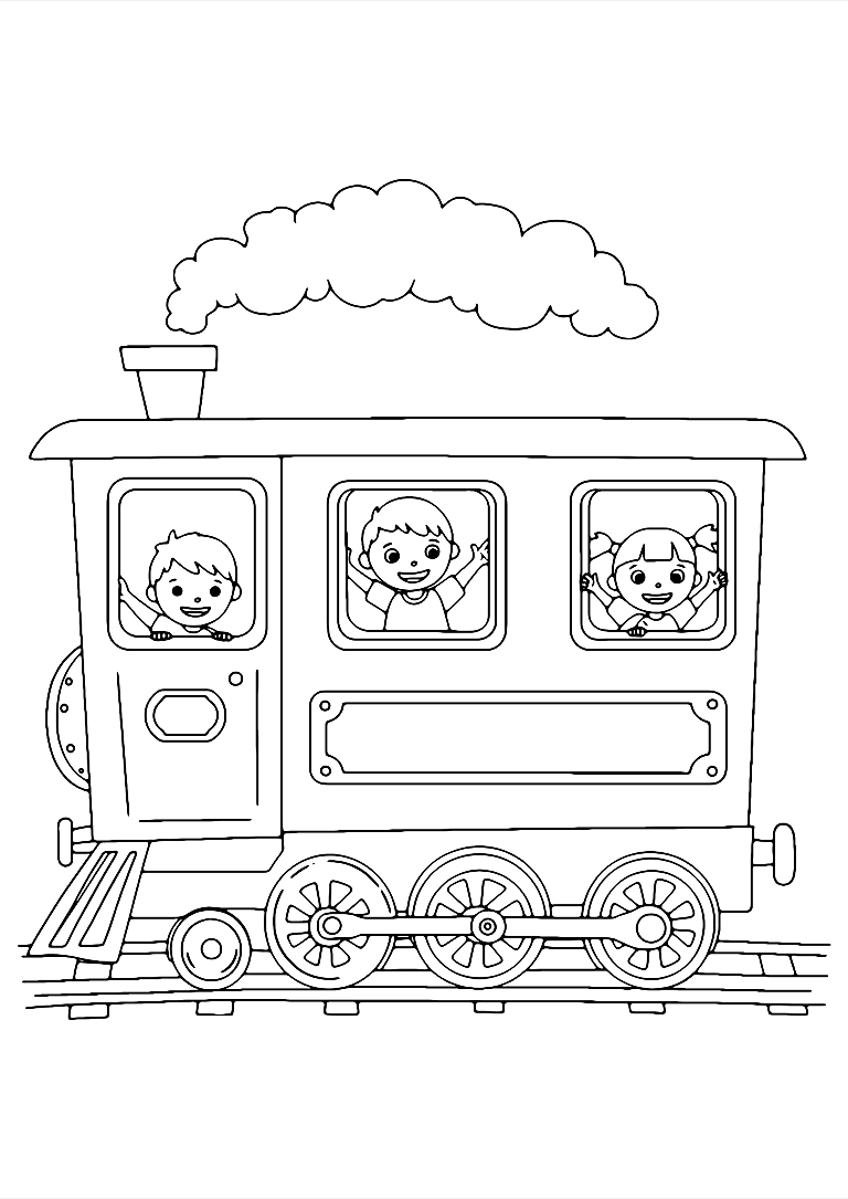 Kids On Train Coloring Page