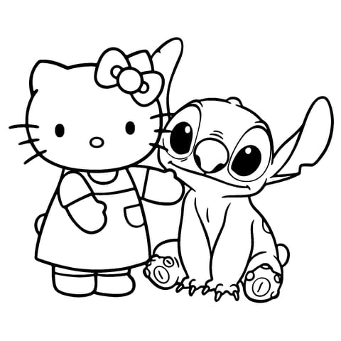 hello kitty og stitch Coloring Page