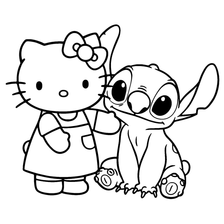 Desenho De Hello Kitty E Stitch Para Colorir