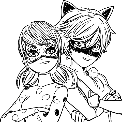 Ladybug et Chat Noir Coloring Page