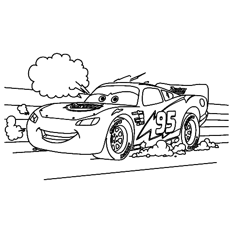 Rayo McQueen en Acción Coloring Page