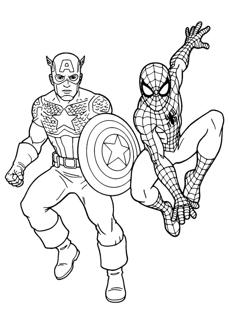 Dibujo De Capitan America Y Spiderman Para Colorear