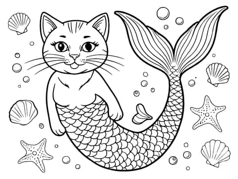 人魚ネコ Coloring Page