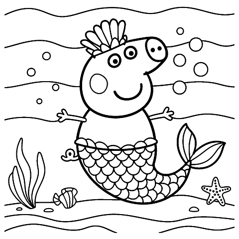 人魚のペッパピッグ Coloring Page