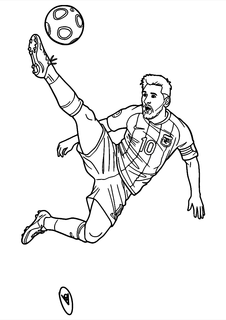 Messi Bicycle Kick Coloring Page