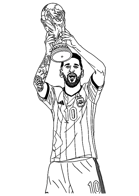 Lionel Messi držící pohár pro mistra světa Coloring Page