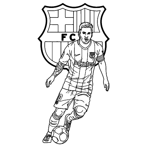 Lionel Messi Davanti al FC Barcelona Coloring Page