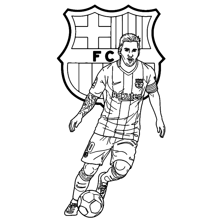 Coloriage Lionel Messi Devant Le FC Barcelone