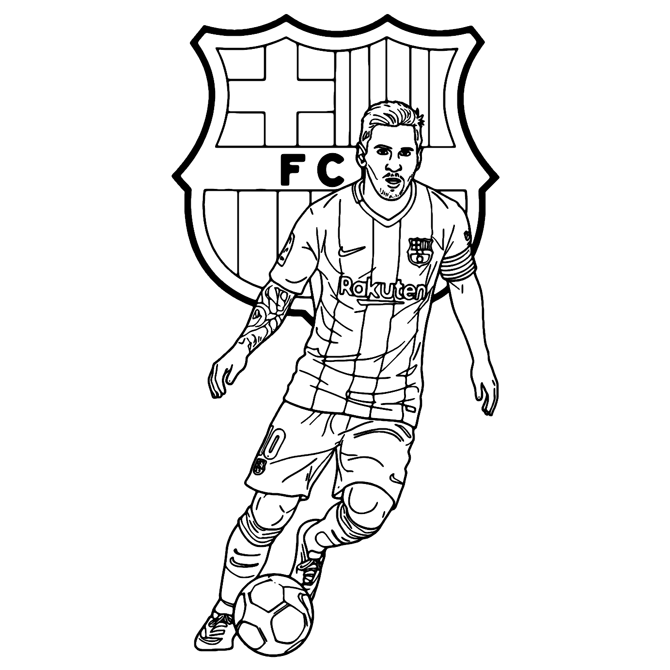 Lionel Messi In Front Of FC Barcelona Coloring Page