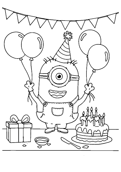 minion zi de nastere Coloring Page