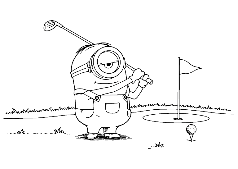 Kevin Minion Playing Golf Coloring Page