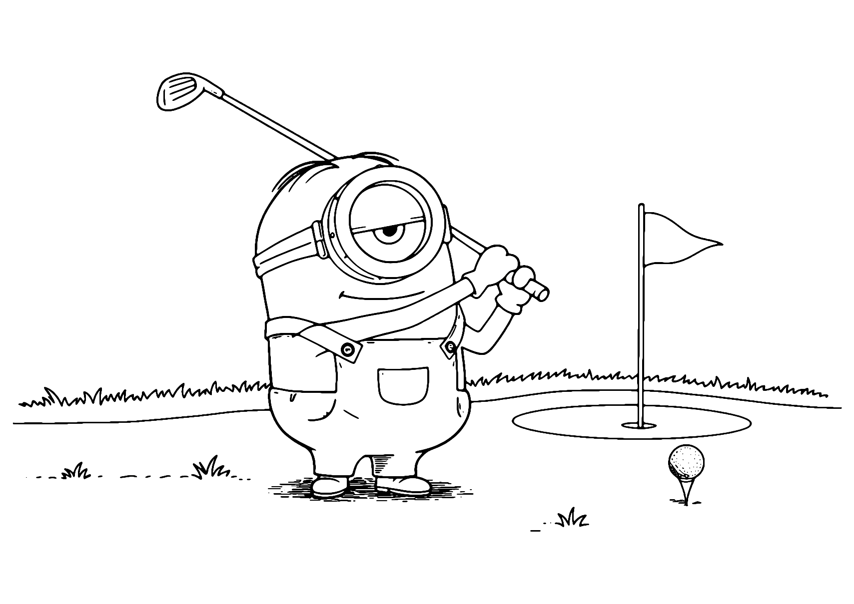 Kevin Minion Playing Golf Coloring Page