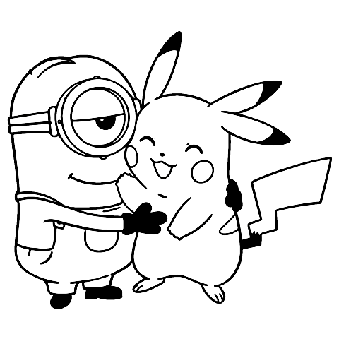 Minion with Pikachu Coloring Page