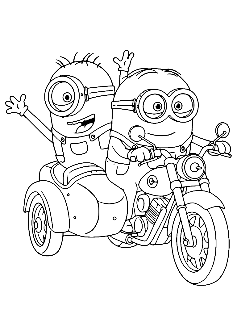 Minions On The Motorcycle Coloring Page