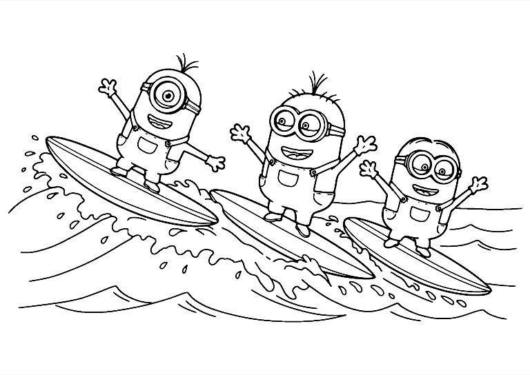 Minions Surfing Coloring Page