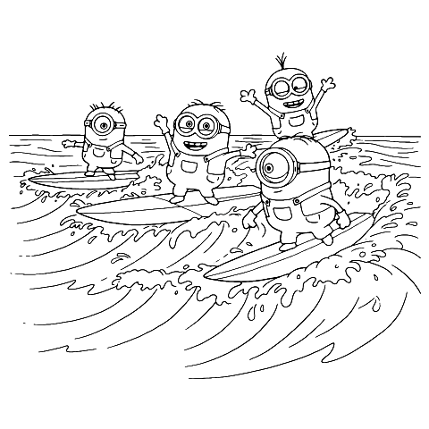 Minions Surfing Coloring Page